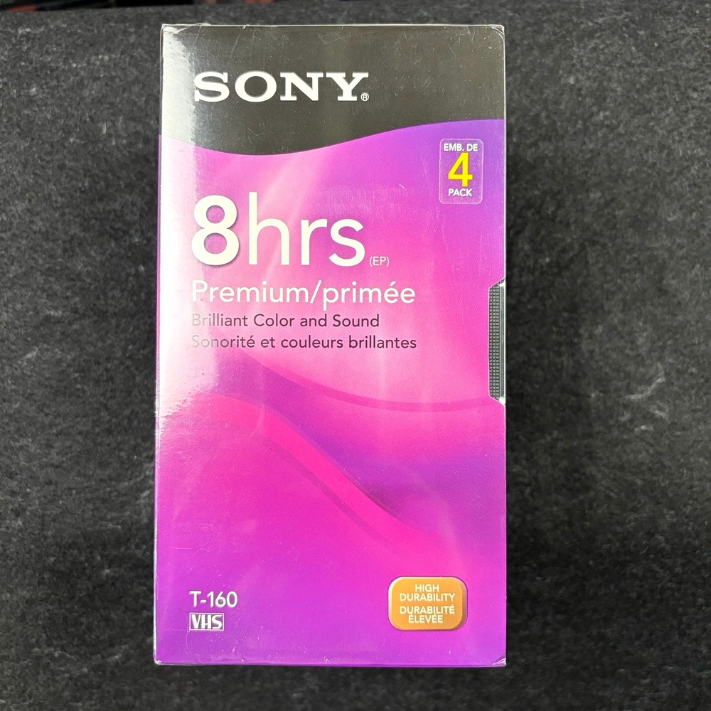 SONY T-160VL 4 Pack Premium 8hr Brilliant ColorSound VCR VHS Cassettes Sealed